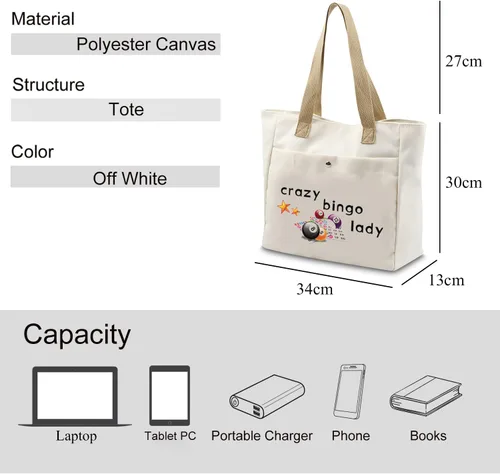 Vista 5 de VAMSII Crazy Bingo Lady Tote Large Juego de Bingo Bolsa de Almacenamiento Bingo Amante Regalos Bingo Jugador de Bingo Bolsa de Bingo Bolsa