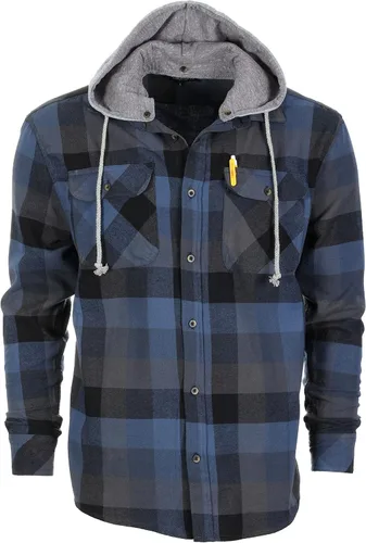 Vista 23 de Gioberti Camisa de franela a cuadros de algodón 100% para hombre con capucha extraíble y botones 100 – negro/azul real/gris.