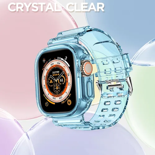 Vista 221 de DABAOZA - Correa transparente compatible con Apple Watch con estuche protector, correa deportiva de TPU con brillo para mujeres y hombres