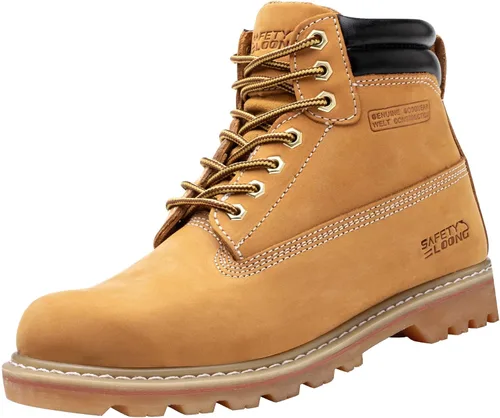 Vista 10 de Botas de trabajo para hombre, impermeables, con puntera suave, antideslizantes, cómodas, botas de trabajo de cuero
