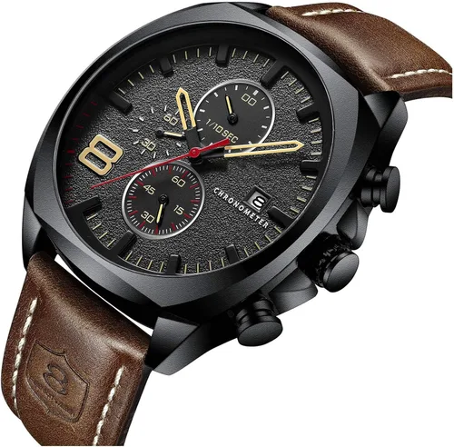 Vista 2 de FANMIS Reloj de cuarzo analógico con cronógrafo de acero inoxidable para hombre