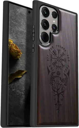 Vista 11 de Carveit Funda de madera para Galaxy S24 Ultra, bandera americana Bandera americana-Madera oscura