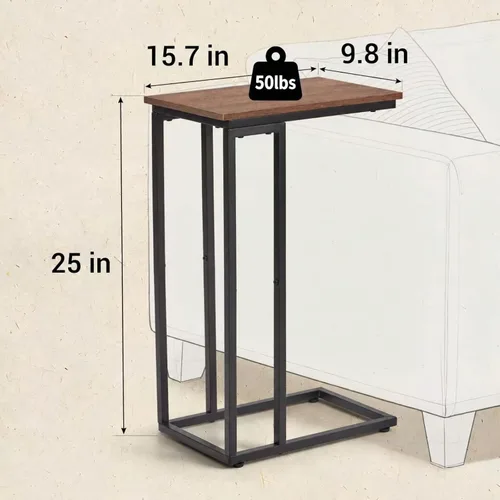 Vista 3 de Mesa auxiliar en forma de C, mesa auxiliar delgada deslizable Negro-2Pack