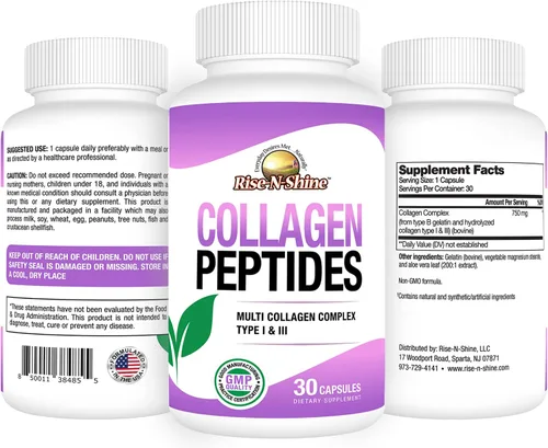 Vista 2 de Rise-N-Shine Colágeno hidrolizado tipo I y III - Suplementos complejos de péptidos de colágeno para el cabello, la piel, las uñas