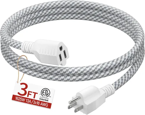 Vista 33 de Cable de extensión corto de 16/3 de 1 pie, cable de extensión negro flexible y duradero, cable de alimentación de 3 clavijas para interiores