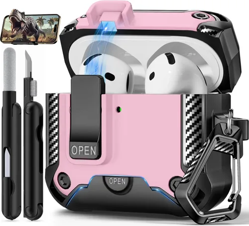 Vista 38 de Funda para AirPods Pro de 2 generación con soporte para teléfono, diseño de interruptor automático de protección completa contra caídas con kit