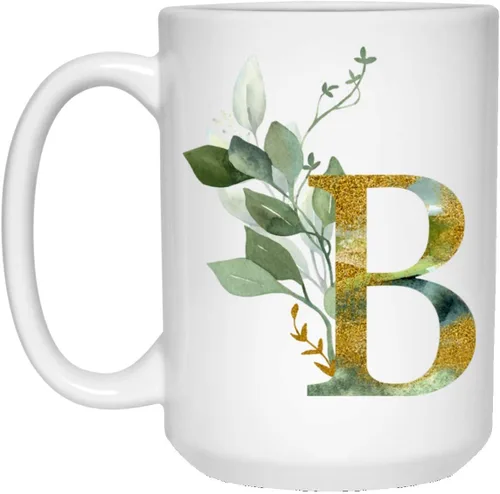Vista 3 de Alpha/B - Taza de café con letra B gráfica, monograma de letra B, dorada, brillante, cualquier letra, alfabeto floral, té, café, taza de chocolate