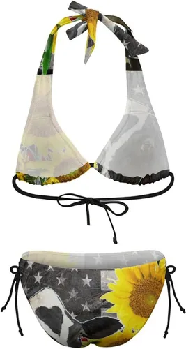 Vista 8 de Bikini Teens Sexy Flag Farm Sunflower Two Piece Wrap Adjustable Strap Tie String