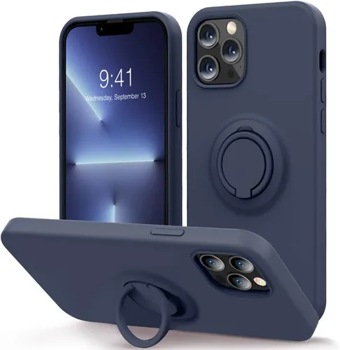 Vista 8 de MOCCA Funda compatible con iPhone 13 Pro Max de 6.7 pulgadas con soporte de anillo, silicona líquida, forro de microfibra, funda protectora