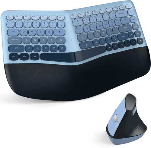 Vista 8 de MOFII Combo de teclado y mouse ergonómicos inalámbricos, teclado curvado dividido con reposamuñecas (comodidad durante todo el día) + mouse óptico