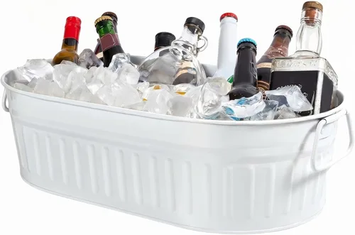 Vista 10 de Lallisa Cubo galvanizado para bebidas de 5.3 galones, cubo galvanizado de metal para hielo y bebidas con asas, para fiestas, casa de campo, piscina