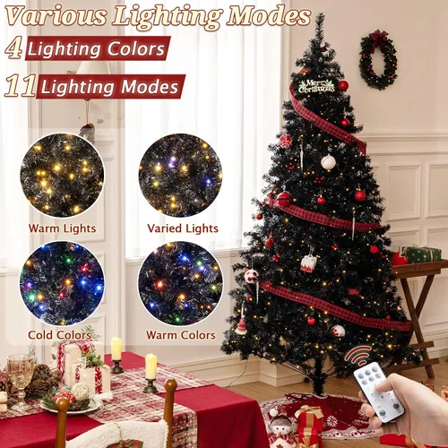 Vista 4 de Árbol de Navidad preiluminado de 7.5 pies, color negro, 1500 puntas