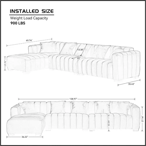 Vista 2 de Sofá modular de lujo en forma de L con canal profundo tapizado de terciopelo capitoné, sofá modular para dormitorio, oficina, apartamento