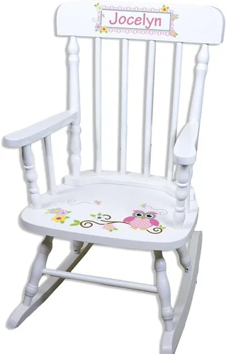 Vista 4 de My Bambino Mecedora de madera personalizada para niños, mecedora para niñas, mecedora de madera blanca Silla para niños pequeños con nombre
