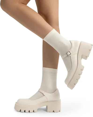 Vista 8 de DREAM PAIRS Zapatos Mary Janes con plataforma para mujer Beige
