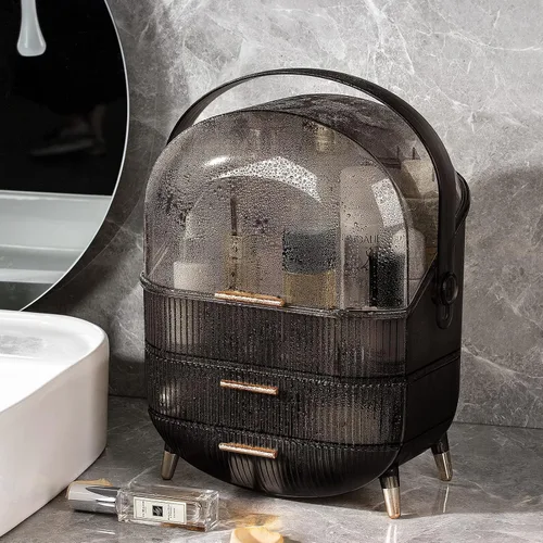 Vista 3 de CANITORON Organizador de maquillaje, organizador de cuidado de la piel de gran capacidad para tocador, organizador de cosméticos con 2 cajones