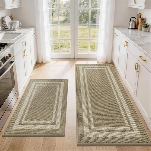 Vista 23 de COSY HOMEER Tapete de cocina antideslizantes, absorbentes para el piso, alfombra de cocina lavable, tapete de pie para fregadero, alfombra de Beige