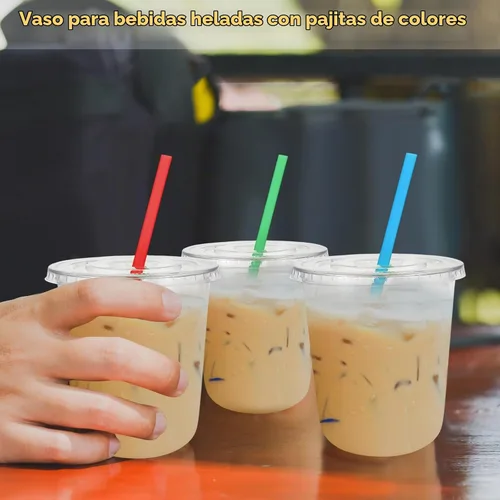 Vista 6 de Ziliny - Paquete de 50 vasos de plástico de 12 onzas con tapas, pajitas