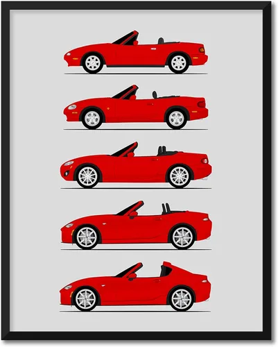Vista 9 de Custom Car Posters Póster hecho a mano compatible con Mazda Miata (perfil lateral), decoración de la NA, NB, NC, ND, Miata Generations History