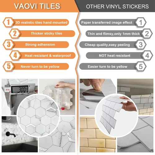 Vista 7 de VAOVI Azulejo de Protección contra Salpicaduras Despegar y Pegar, Azulejo de Protección contra Salpicaduras para Cocina Despegar y Pegar Paneles