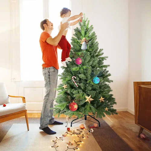 Vista 8 de Árbol de Navidad artificial sin luz de 5 pies, árbol de Navidad de abeto verde festivo con 723 puntas de rama, árbol de Navidad realista de abeto