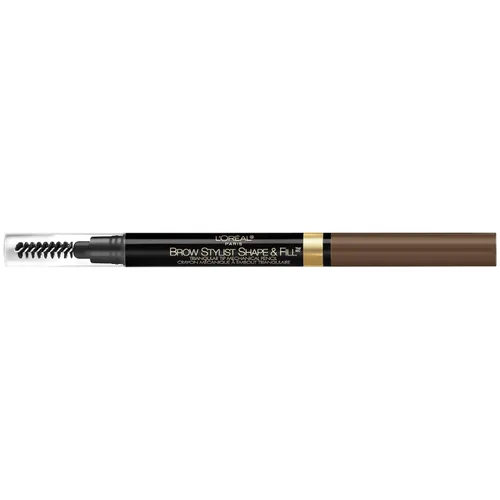Vista 4 de L'Oreal Paris Lápiz de maquillaje mecánico para cejas con forma y relleno, color morena, 0.008 onzas Castaño