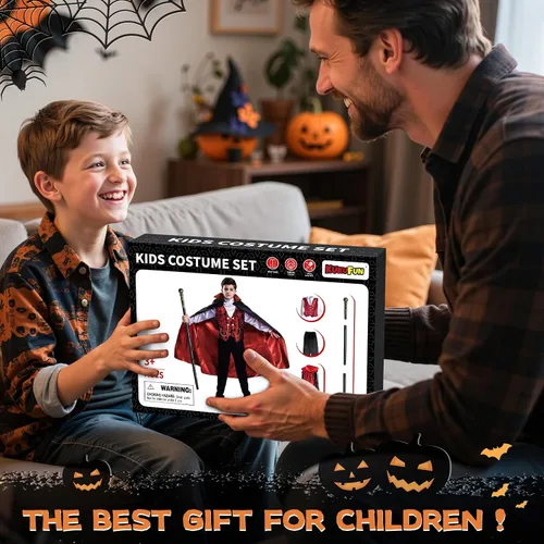 Vista 5 de KukuFun Vampire Costume Set for Kids Boys, Halloween Party Vampire Cosplay Outfit with Cape, Shirt, Pants & Scepter, Kids Vampire Costumes Size for