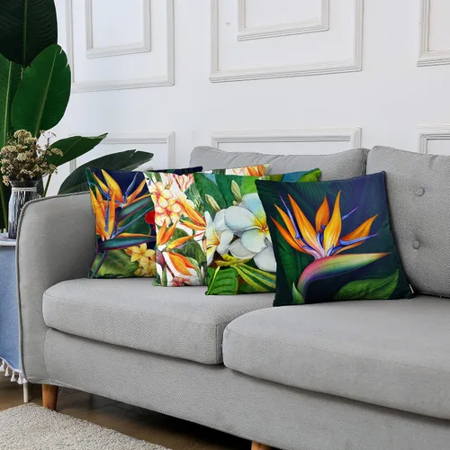 Vista 6 de Britimes Juego de 4 fundas de almohada florales para decoración del hogar, fundas de almohada decorativas para sala de estar, 16 x 16 pulgadas