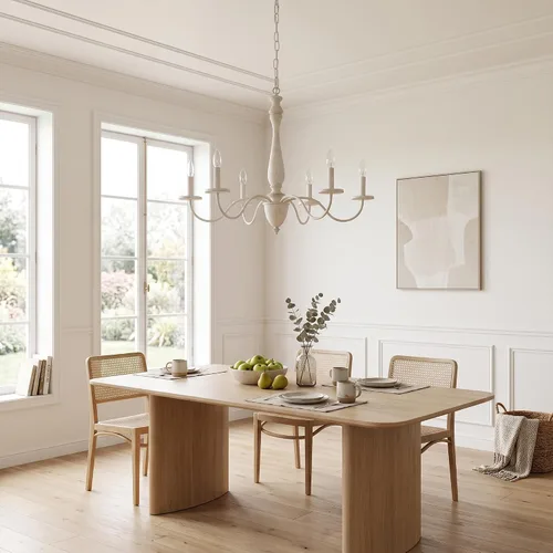 Vista 3 de Lámpara de araña de granja de 6 luces francesas blancas para comedor Blanco