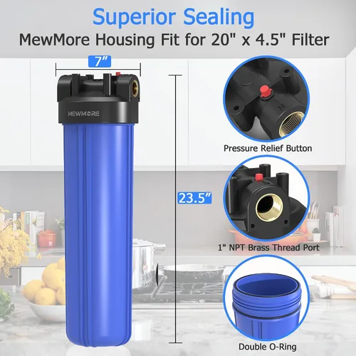 Vista 2 de WHB20 - Carcasa de filtro de agua para toda la casa, se adapta a filtros de sedimentos de 20 x 4.5 pulgadas, etc. para agua de pozos y ciudades