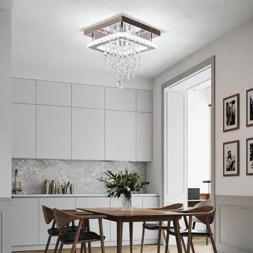 Vista 2 de Candelabro cuadrado de cristal moderno, lámpara LED de techo de cristal empotrada para comedor, dormitorio, sala de estar, pasillo (blanco)