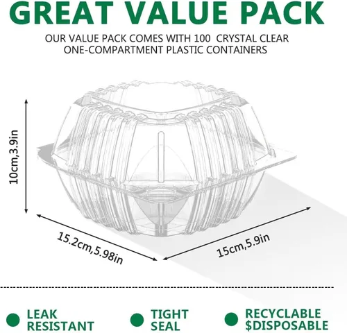 Vista 2 de BallHull 50 recipientes de plástico transparente engrosado con bisagras para llevar, recipientes desechables tipo concha para alimentos y pasteles