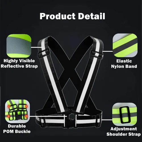 Vista 4 de Reflective Running Gear Reflective Vest & Reflective Armband & Reflective Belt 3 Pcs Set, High Visibility Reflective Gear Night Cycling Walking
