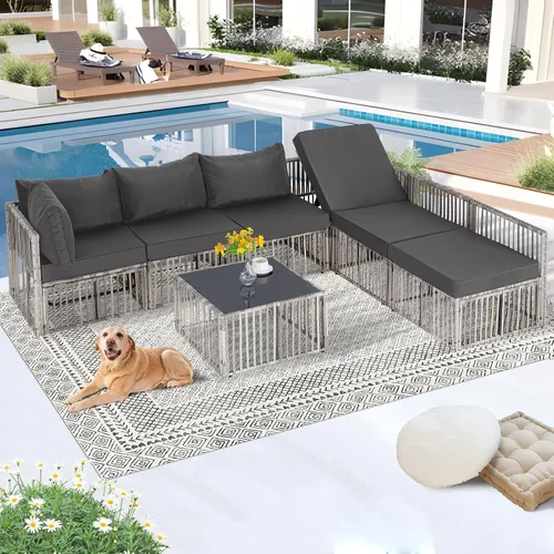 Vista 14 de FHFO Juego de muebles de patio de 7 piezas, juego de sofá seccional de 1/ Gris Gris Oscuro