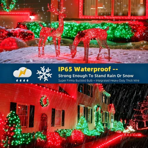 Vista 7 de MZD8391 300 luces LED rojas y verdes de 105 pies, luces de Navidad para interiores y exteriores, luces de árbol de Navidad, decoraciones de fiesta