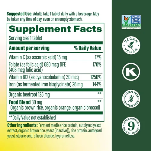 Vista 3 de MegaFood Suplemento de hierro constructor de sangre, apoyo energético, vegano, 30 tabletas Increase Iron Levels Without Side Effects, Improves