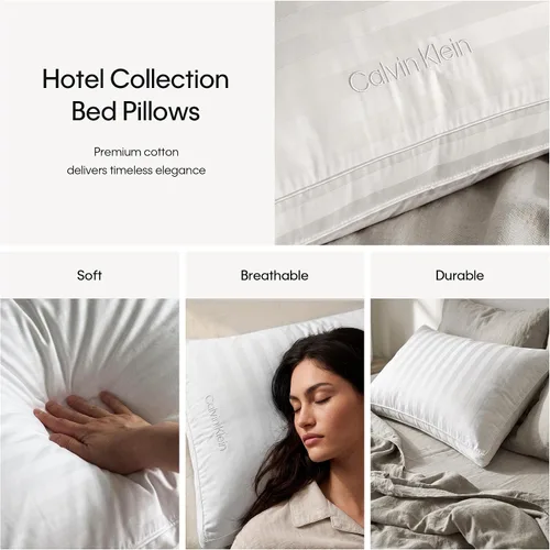 Vista 9 de Calvin Klein Bed Pillows Queen Size Set of 2, Medium Soft Gusseted Pillow
