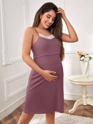 Vista 5 de Verdusa Conjunto de camisón y bata de maternidad para mujer, sin mangas, camisón de lactancia