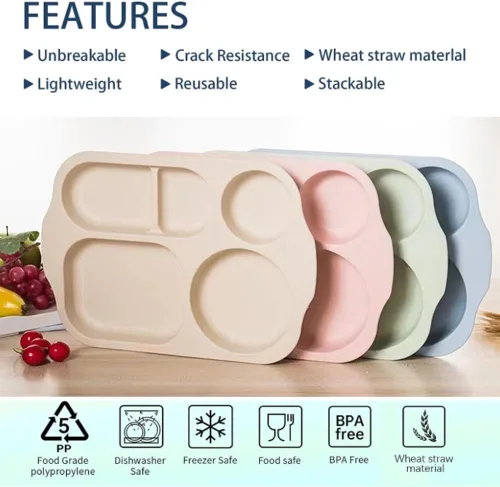 Vista 5 de RUIBOLU Platos divididos grandes de 12 pulgadas para niños y adultos, placa de control de porciones de paja de trigo, platos de plástico