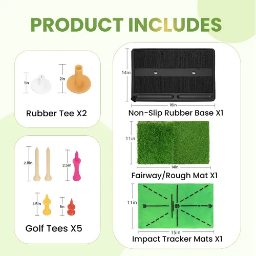 Vista 9 de NEWCARE Golf Hitting Mat with Curved Ball Tray, 3-in-1 Golf Practice Mat, Fairway Rough Putting Surfaces, Non-Slip Rubber Base, Portable Golf