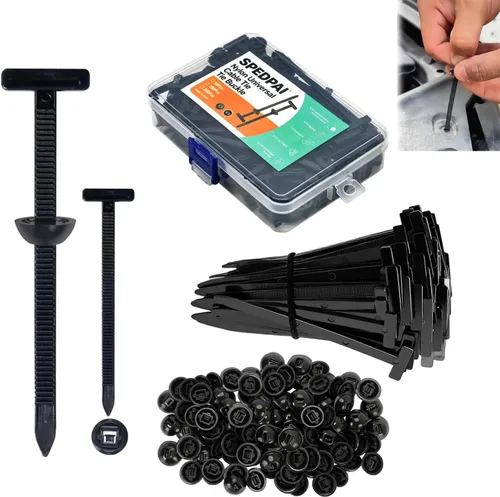 Vista 10 de Bridas de cremallera negras de 8 pulgadas con agujero de tornillo, bridas de cable resistentes para cables de 75 libras con cabeza montable