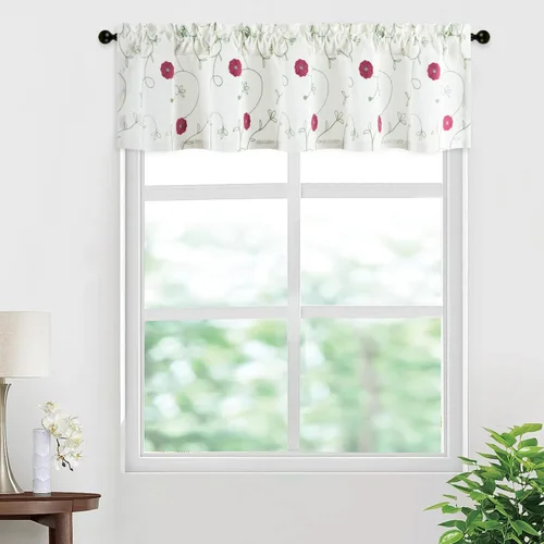 Vista 10 de VOGOL Cortinas de Nivel para Cocina para Ventana, Flores Azules y Enredaderas Bordadas Cortina de 24 Pulgadas de Largo, Cortinas Cortas Tratamiento