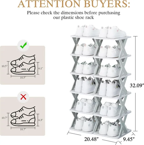 Vista 2 de VECELO Zapatero estrecho vertical de 6 niveles, zapatero de pie, estante delgado para zapatos de fácil montaje, organizador de zapatos compacto que
