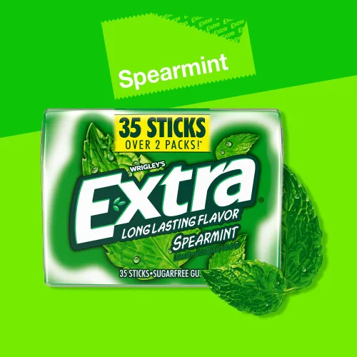 Vista 10 de Extra Spearmint - Bocadillos de goma de mascar sin azúcar para el regreso a clases, paquete de 35 barras