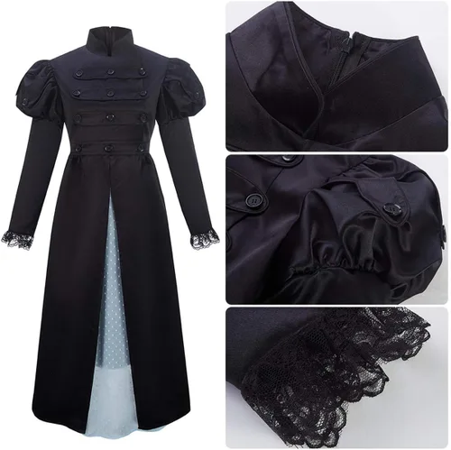 Vista 4 de Yejue Royal Colonial - Disfraz de princesa para niña Hamilton Show Cosplay Medieval Victorian Vestido escénico para el escenario Versión negra