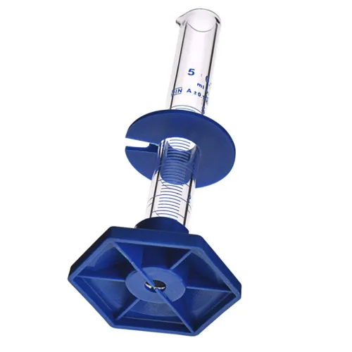 Vista 4 de Cilindro graduado de vidrio grueso para medir líquidos, cilindros de laboratorio con base de plástico antideslizante y protectores de parachoques