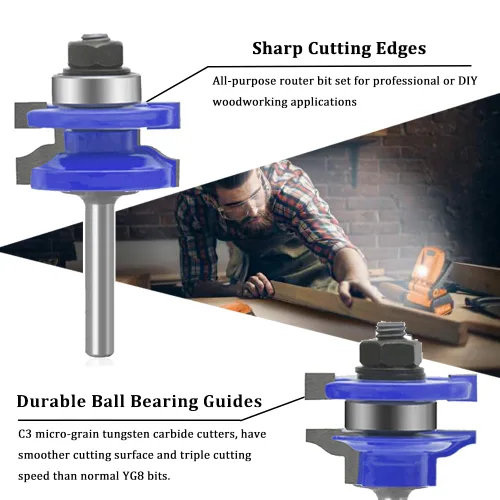 Vista 4 de TAIWAIN 1/4 Inch Shank Wood Router Bit Set 3 PCS, Milling Tool for Woodworking, Cabinet Door Rail Stile, Router Bits Sets Cutter Tool for Carbide