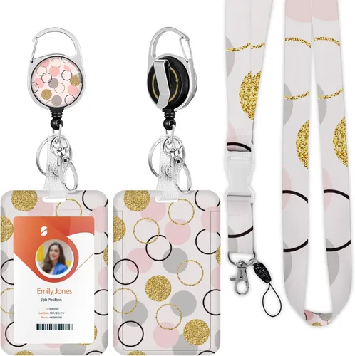 Vista 37 de Soporte para tarjetas de identificación con cordón, soporte retráctil para tarjetas de identificación, correa desmontable para el cuello con carrete