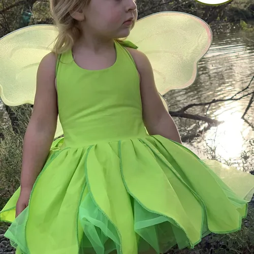 Vista 2 de Disfraz de princesa Tinkerbell para niñas pequeñas, disfraz de Halloween, disfraz de hada, mini vestido de cosplay con alas
