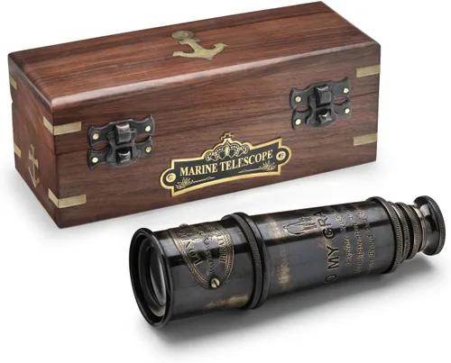 Vista 7 de Telescopio marítimo de latón hecho a mano con caja de madera (Estilo 1)